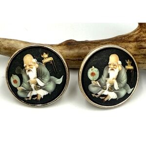 Vintage Toshikane Japan Porcelain Cufflinks Sage Edler Hand Painted Rare